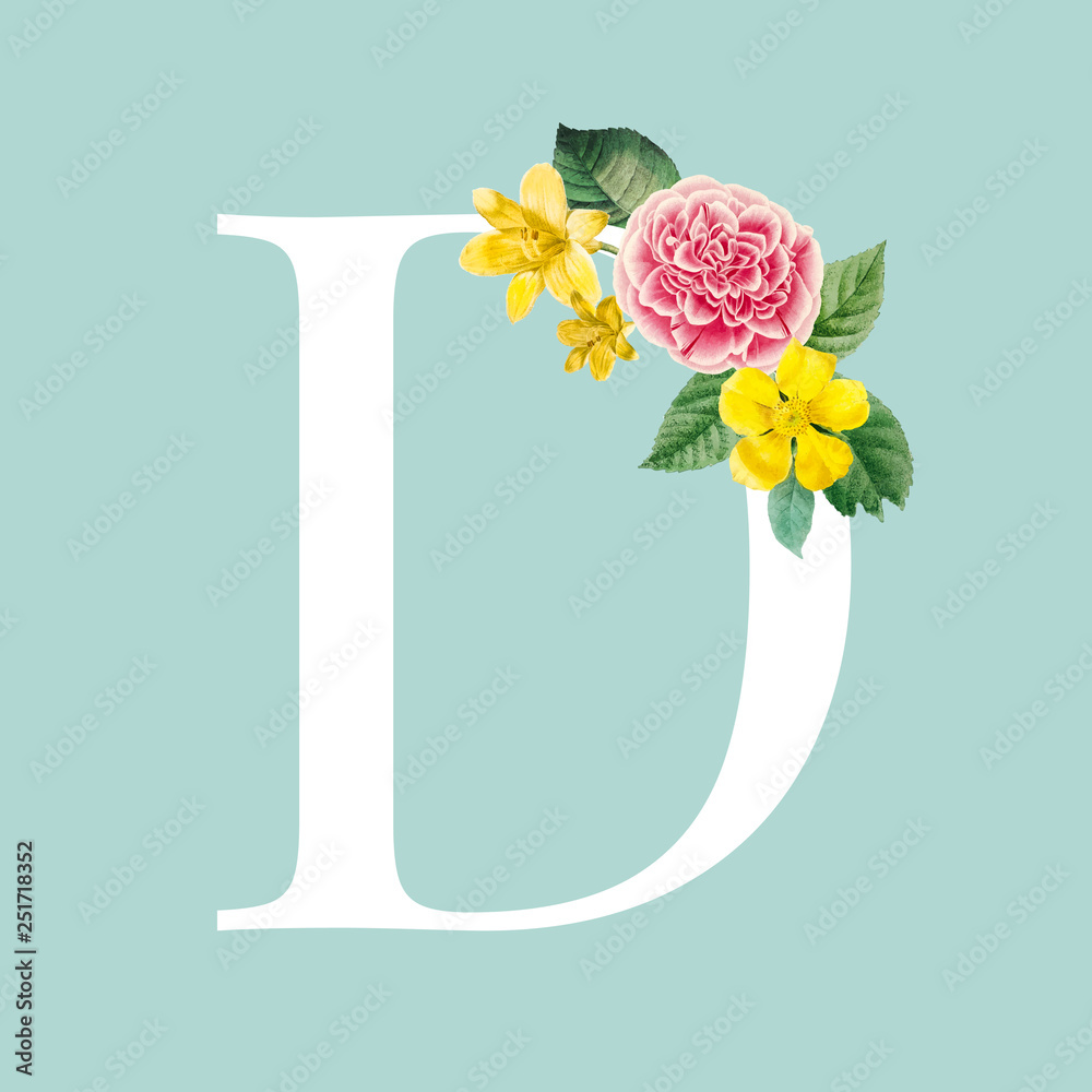 Canvas Prints Floral styled letter D typography