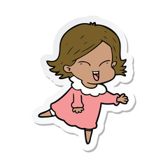 sticker of a happy cartoon girl