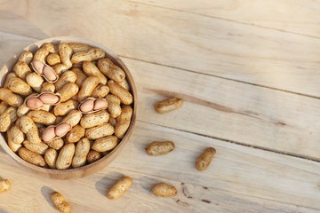 Roasted peanut, snack, in classic wooden bowl