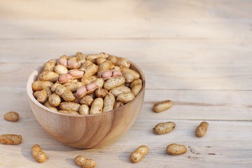 Roasted peanut, snack, in classic wooden bowl
