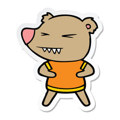 sticker of a angry bear cartoon in t shirt