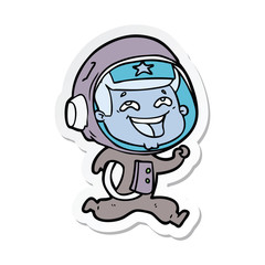 sticker of a cartoon laughing astronaut