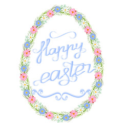 Obraz premium easter egg from flower garland with an inscription Happy Easter