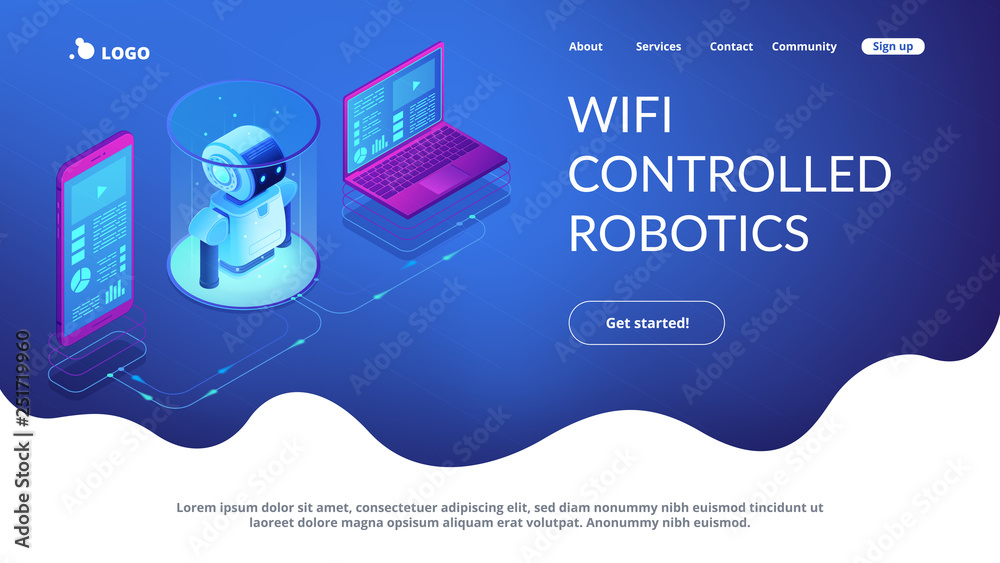 Poster wifi controlled robotics isometric3d landing page.