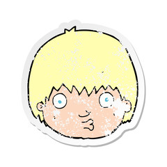 retro distressed sticker of a cartoon curious boy