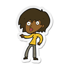 sticker of a cartoon surprised woman pointing