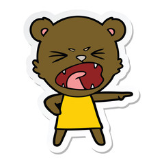 sticker of a angry cartoon bear in dress shouting