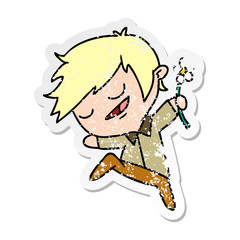 distressed sticker cartoon of kawaii cute boy