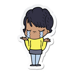 sticker of a cartoon woman crying