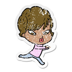 distressed sticker of a cartoon woman