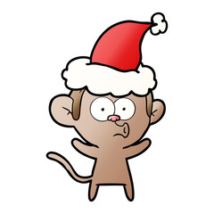 gradient cartoon of a surprised monkey wearing santa hat
