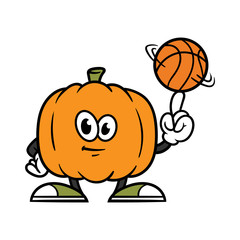 Cartoon Pumpkin Character Spinning a Basketball