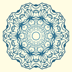 Floral Ornament In Geometric Style. Vector Illustration. Oriental Pattern. Indian, Moroccan, Mystic, Ottoman Motifs. Anti-Stress Therapy Pattern. Blue, milk color