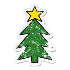 distressed sticker of a cute cartoon christmas tree