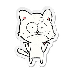 distressed sticker of a cartoon nervous cat