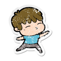 distressed sticker of a cartoon curious boy