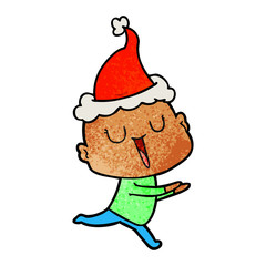 happy textured cartoon of a bald man wearing santa hat