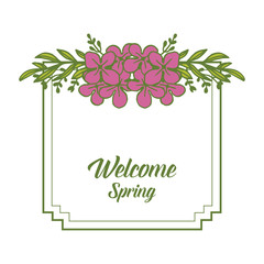 Vector illustation welcome card with series of beautiful pink flower frames hand drawn