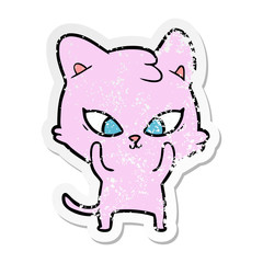 Obraz premium distressed sticker of a cute cartoon cat