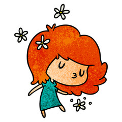 textured cartoon of a cute kawaii girl