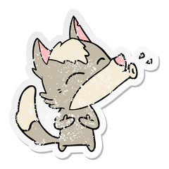distressed sticker of a howling wolf cartoon