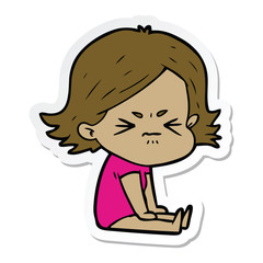 sticker of a cartoon angry girl