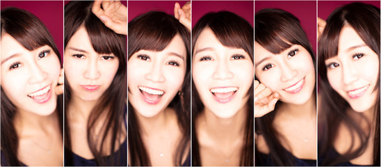 collage with different emotions in same young woman