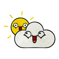 retro grunge texture cartoon sunshine and cloud