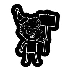cartoon icon of a staring man wearing santa hat