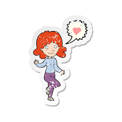 retro distressed sticker of a cartoon woman in love
