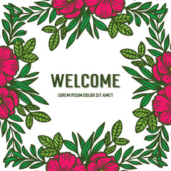Fototapeta na wymiar Vector illustration beauty red flower frame for greeting card welcome hand drawn