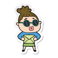 sticker of a cartoon woman wearing sunglasses