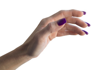 Mano femminile con smalto viola