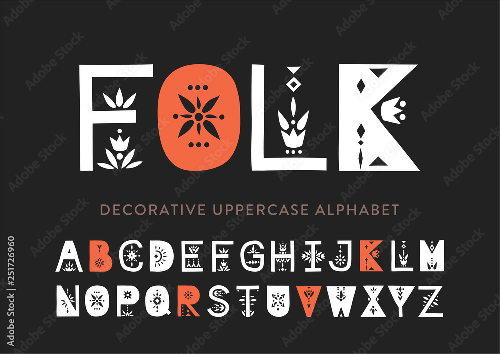 Fototapete vector display uppercase alphabet decorated with geometric folk patterns