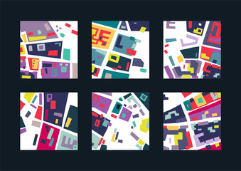 Vector set of square abstract backgrounds based oncity map. For posters, presentations