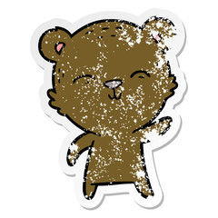 distressed sticker of a happy cartoon bear