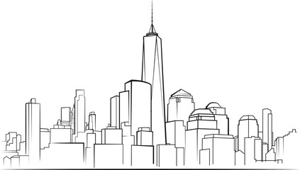 Lower Manhattan Skyline Vector Illustration