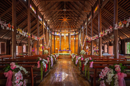 Catholic cathedral church during decoration celebration of Christmas festive season 