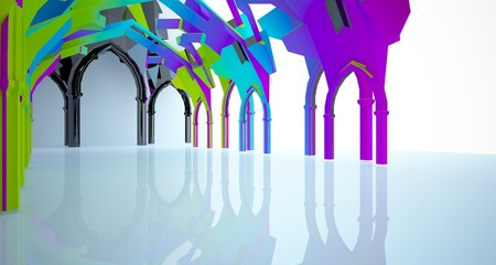 Abstract white and colored gradient  gothic interior. 3D illustration and rendering.