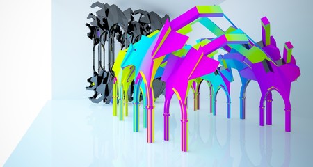 Abstract white and colored gradient  gothic interior. 3D illustration and rendering.