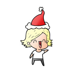 gradient cartoon of a happy woman wearing santa hat