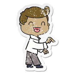 Fototapeta premium distressed sticker of a cartoon happy man pointing