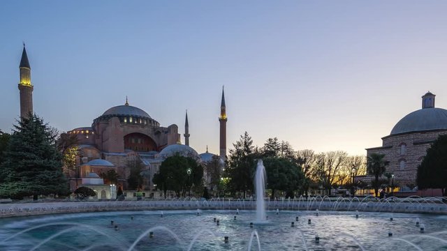 Hagia Sofia night to day time lapse in Istanbul city, Turkey