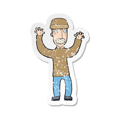 retro distressed sticker of a cartoon man wearing winter hat