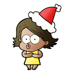 gradient cartoon of a girl pouting wearing santa hat