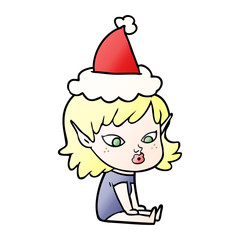 pretty gradient cartoon of a elf girl wearing santa hat