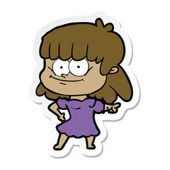 sticker of a cartoon smiling woman