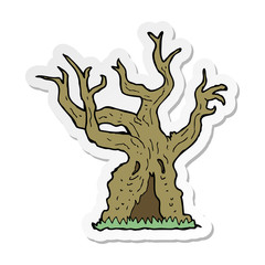 sticker of a cartoon spooky old tree