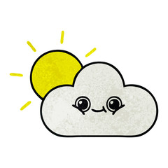 retro grunge texture cartoon sun and cloud