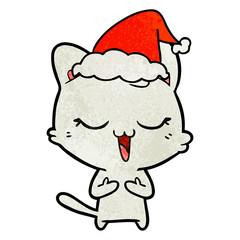 happy textured cartoon of a cat wearing santa hat
